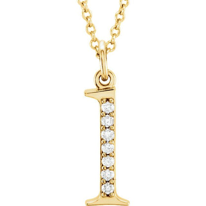 Lower Case Initial Necklace with Diamonds 14k Solid Yellow Gold Letter l