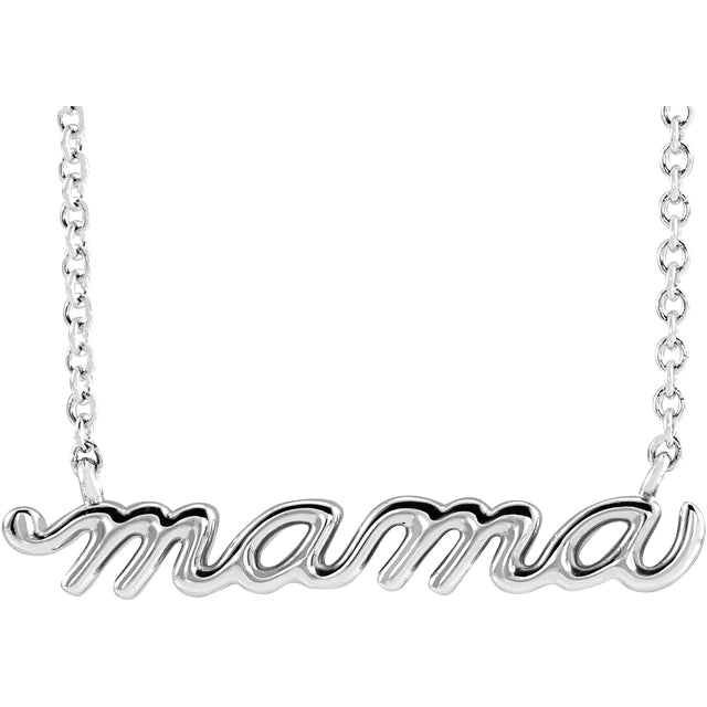 Mama Sterling Silver 18 Inch Necklace