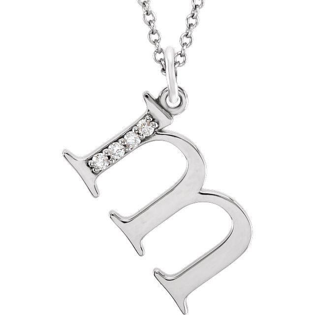 Lower Case Initial Necklace with Diamonds 14k Solid White Gold Letter m