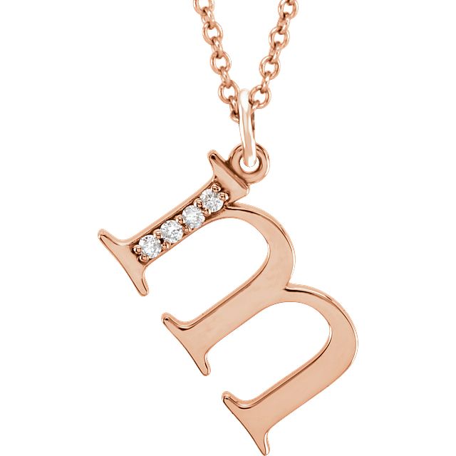 Lower Case Initial Necklace with Diamonds 14k Solid Rose Gold Letter m