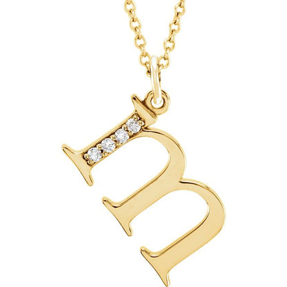 Lower Case Initial Necklace with Diamonds 14k Solid Yellow Gold Letter m