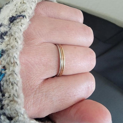 Triple Band Multi Color Stack Rings 14k Gold