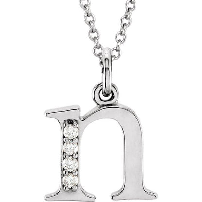 Lower Case Initial Necklace with Diamonds 14k Solid White Gold Letter n