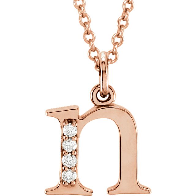 Lower Case Initial Necklace with Diamonds 14k Solid Rose Gold Letter n