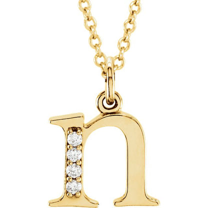 Lower Case Initial Necklace with Diamonds 14k Solid Yellow Gold Letter n