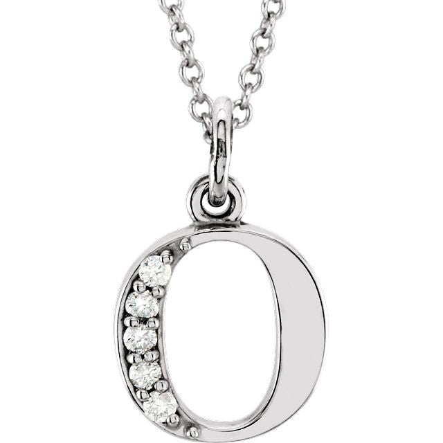 Lower Case Initial Necklace with Diamonds 14k Solid White Gold Letter o
