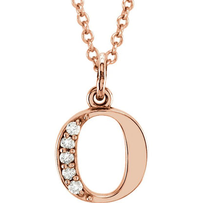 Lower Case Initial Necklace with Diamonds 14k Solid Rose Gold Letter o