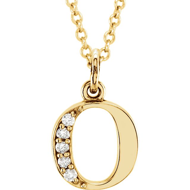 Lower Case Initial Necklace with Diamonds 14k Solid Yellow Gold Letter o