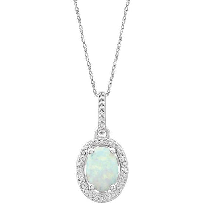 Oval Diamond Halo Birthstone Necklace .925 Sterling Silver