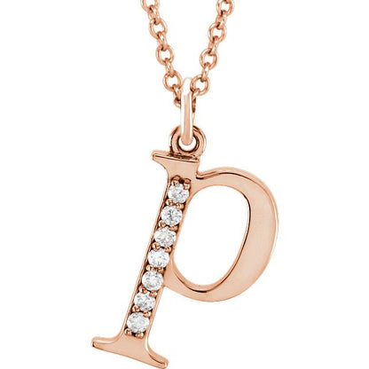 Lower Case Initial Necklace with Diamonds 14k Solid Rose Gold Letter p