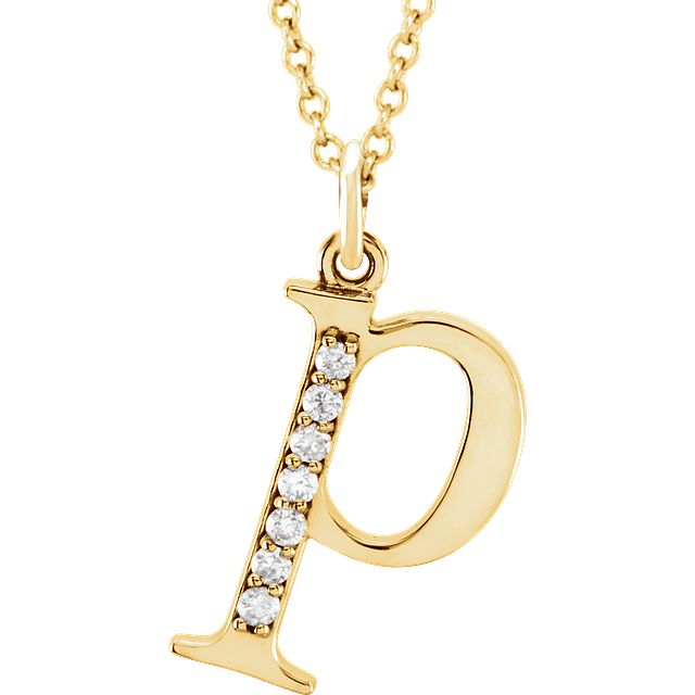 Lower Case Initial Necklace with Diamonds 14k Solid Yellow Gold Letter p