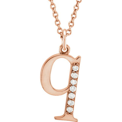 Lower Case Initial Necklace with Diamonds 14k Solid Rose Gold Letter q