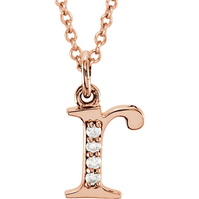 Lower Case Initial Necklace with Diamonds 14k Solid Rose Gold Letter r