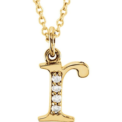 Lower Case Initial Necklace with Diamonds 14k Solid Yellow Gold Letter r