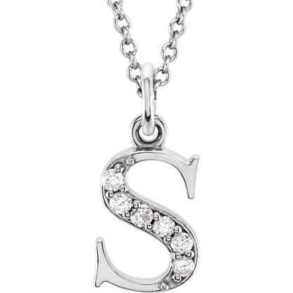 Lower Case Initial Necklace with Diamonds 14k Solid White Gold Letter s