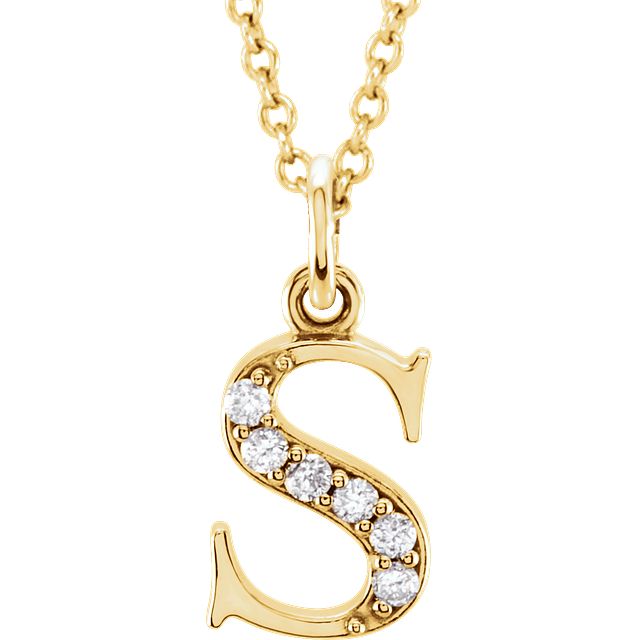 Lower Case Initial Necklace with Diamonds 14k Solid Yellow Gold Letter s