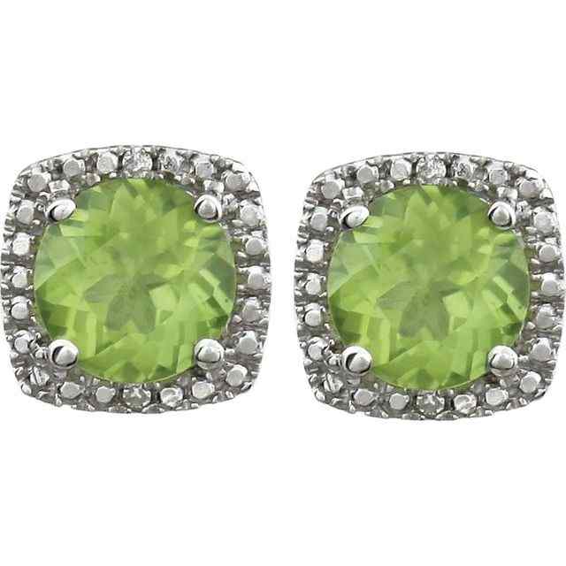 Sterling Silver August Birthstone Halo 6mm Peridot and .015 CTW Diamond Earrings