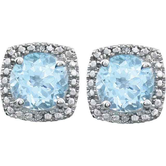 Sterling Silver December Birthstone Halo 6mm Blue Topaz and .015 CTW Diamond Earrings