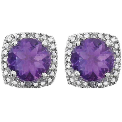 Sterling Silver February Birthstone Halo 6mm Amethyst and .015 CTW Diamond Earrings