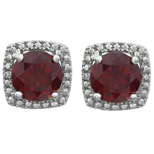 Sterling Silver January Birthstone Halo 6mm Mozambique Garnet and .015 CTW Diamond Earrings