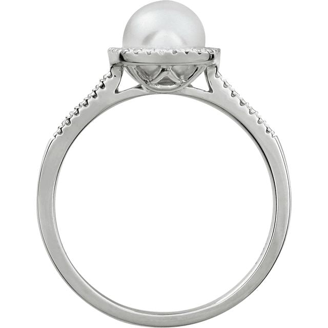 Sterling Silver .01 CTW Diamond Halo Birthstone Ring June Birthstone Cultured Freshwater Pearl 