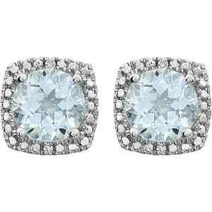 Sterling Silver March Birthstone Halo 6mm Aquamarine and .015 CTW Diamond Earrings
