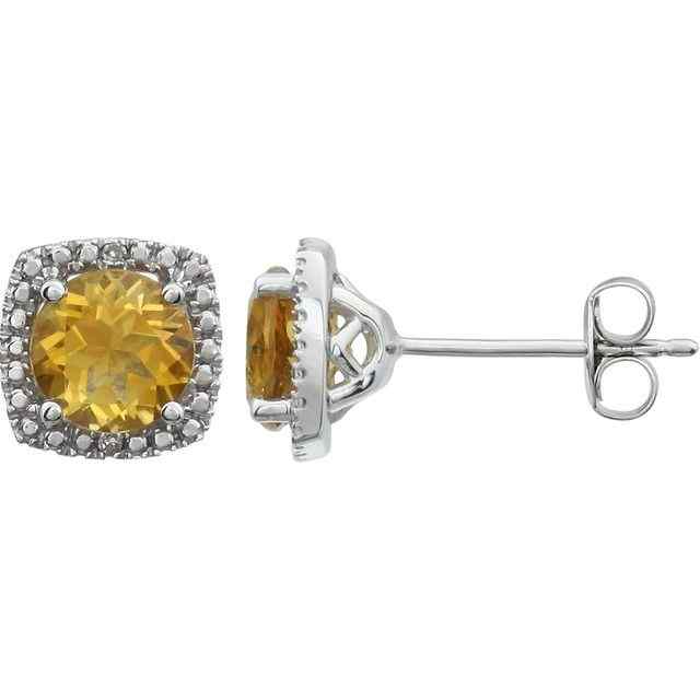 Sterling Silver November Birthstone Halo 6mm Citrine and .015 CTW Diamond Earrings