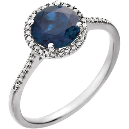 Round .01 CTW Diamond Halo Birthstone Ring in .925 Sterling Silver
