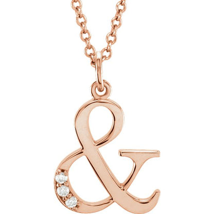Ampersand Symbol Necklace with Diamond Accents 14k Solid Rose Gold & Symbol Necklace with Diamond Accents