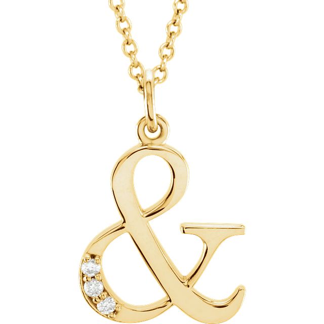 Ampersand Symbol Necklace with Diamond Accents 14k Solid Yellow Gold & Symbol Necklace with 3 round diamonds