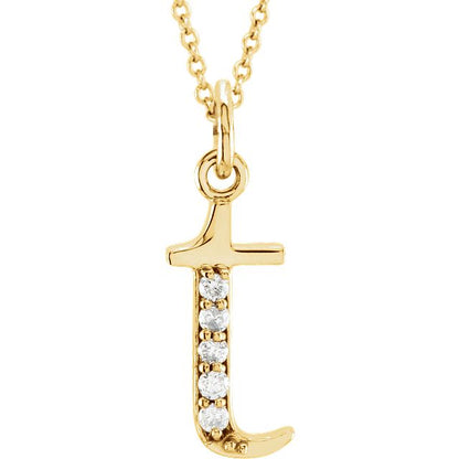 Lower Case Initial Necklace with Diamonds 14k Solid Yellow Gold Letter t