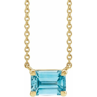 Tori Emerald Cut Blue Zircon Pendant Necklace 14k Gold