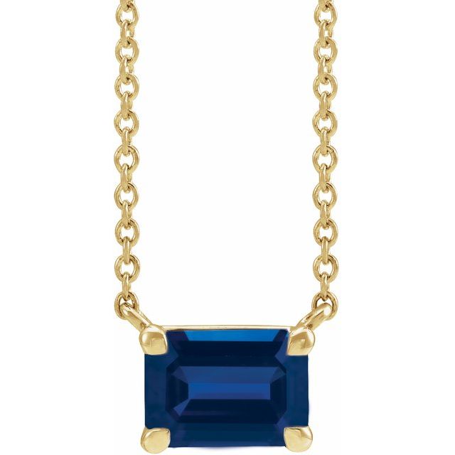 Tori Emerald Cut Lab Created Blue Sapphire Pendant Necklace 14k Gold