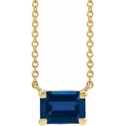 Tori Emerald Cut Lab Created Blue Sapphire Pendant Necklace 14k Gold