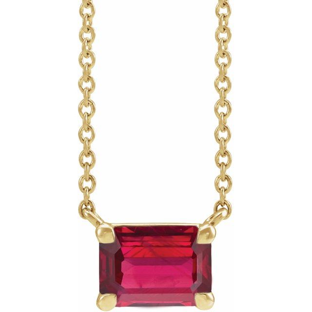 Tori Emerald Cut Lab Created Ruby Pendant Necklace 14k Gold