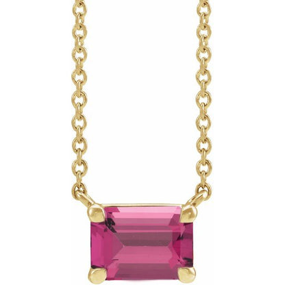 Tori Emerald Cut Pink Tourmaline Pendant Necklace 14k Gold