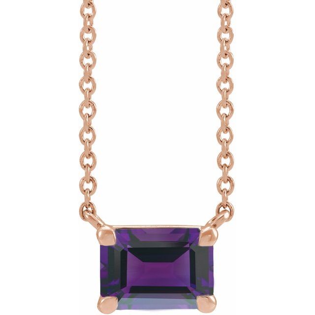 Tori Emerald Cut Amethyst Pendant Necklace 14k Rose Gold