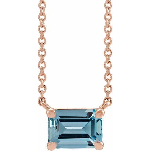 Tori Emerald Cut Aquamarine Pendant Necklace 14k Rose Gold