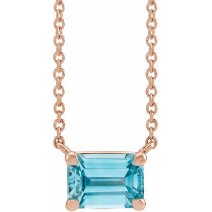 Tori Emerald Cut Blue Zircon Pendant Necklace 14k Rose Gold