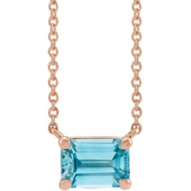 Tori Emerald Cut Blue Zircon Pendant Necklace 14k Rose Gold