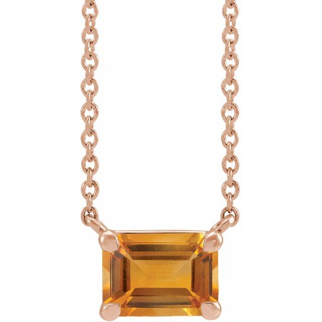 Tori Emerald Cut Citrine Pendant Necklace 14k Rose Gold