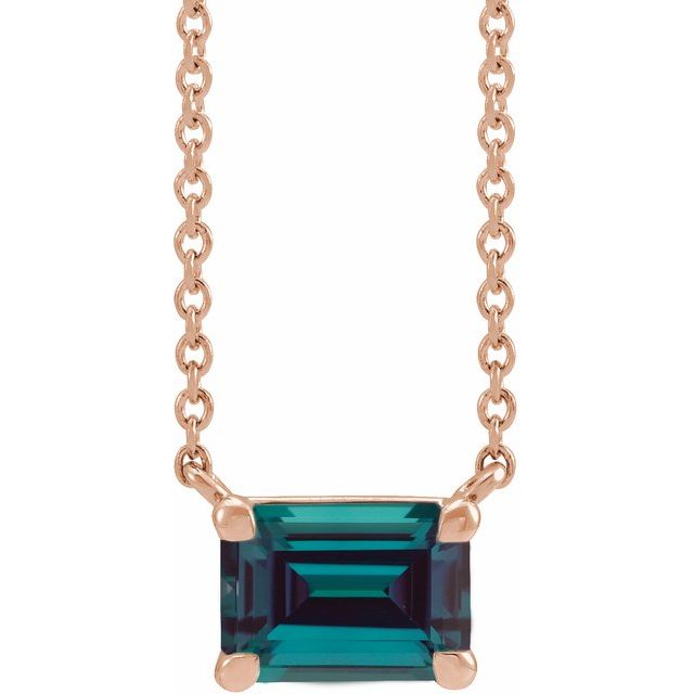 Tori Emerald Cut Lab Created Alexandrite Pendant Necklace 14k Rose Gold