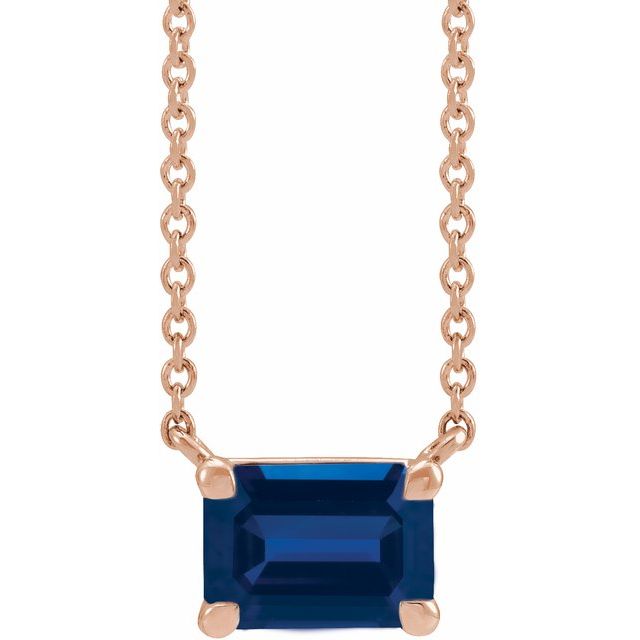 Tori Emerald Cut Lab Created Blue Sapphire Pendant Necklace 14k Rose Gold