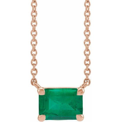 Tori Emerald Cut Lab Created Emerald Pendant Necklace 14k Rose Gold