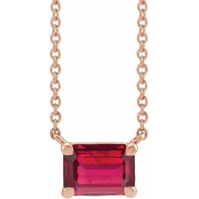 Tori Emerald Cut Lab Created Ruby Pendant Necklace 14k Rose Gold