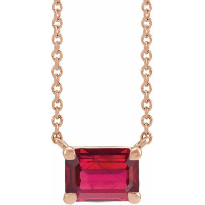 Tori Emerald Cut Lab Created Ruby Pendant Necklace 14k Rose Gold