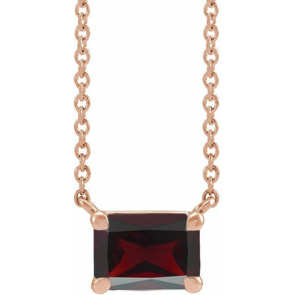 Tori Emerald Cut Mozambique Garnet Pendant Necklace 14k Rose Gold