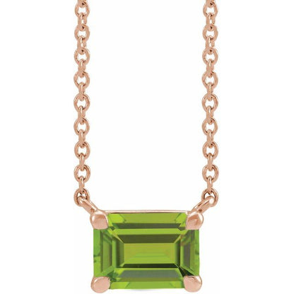 Tori Emerald Cut Peridot Pendant Necklace 14k Rose Gold