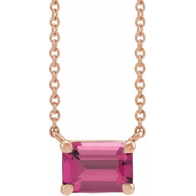 Tori Emerald Cut Pink Tourmaline Pendant Necklace 14k Rose Gold