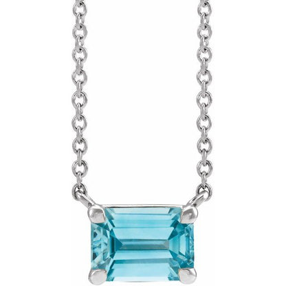 Tori Emerald Cut Blue Zircon Emerald Cut Pendant Necklace